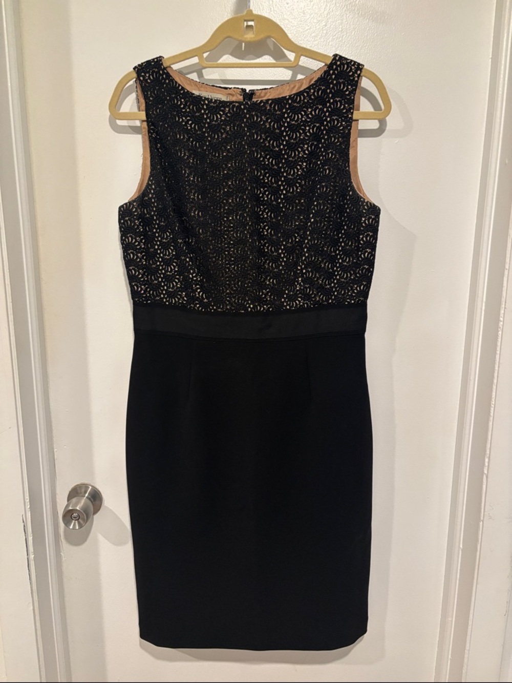 Kay Unger Black Midi Dress with Lace Bodice Size 10